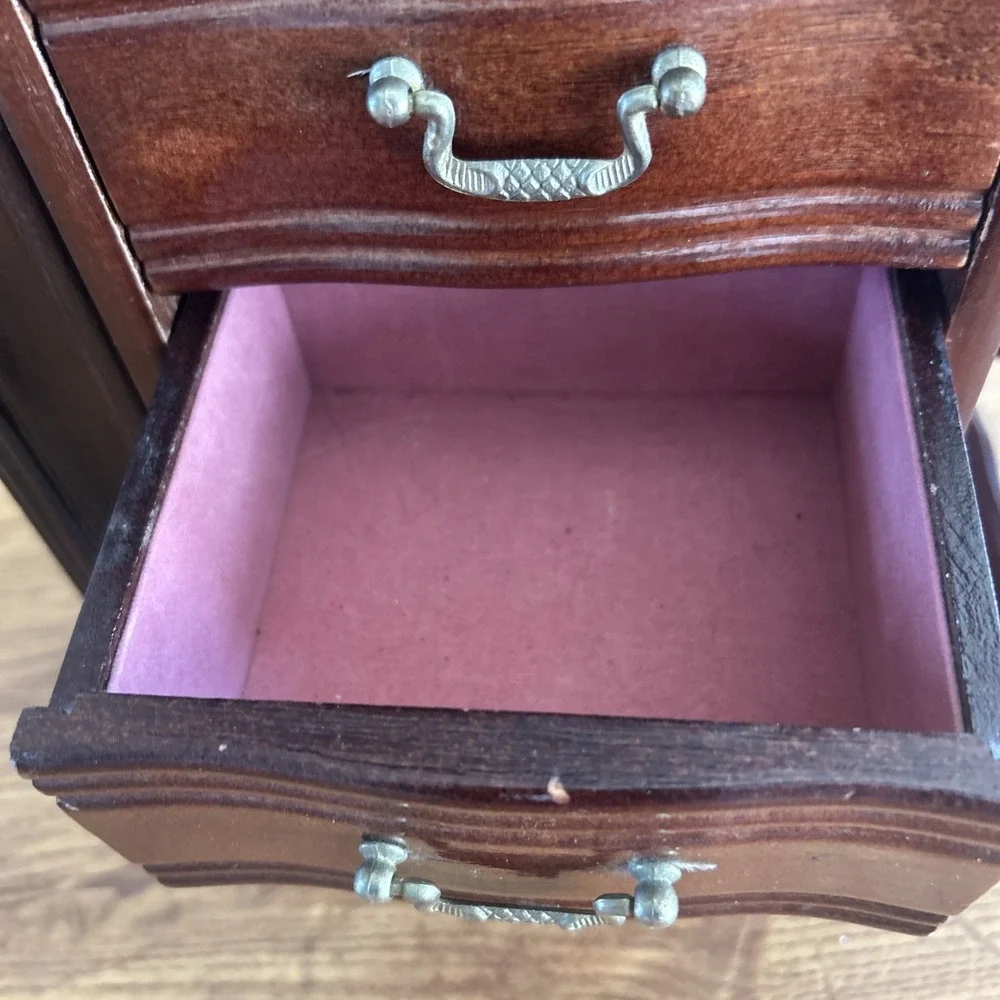 Vintage Wooden Jewelry Armoire Chest 5 Drawers Side Doors Mirror Organizer